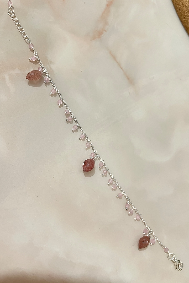 White Finish Rose Quartz Bracelet In Sterling Silver by Autumn Poppy at Pernia's Pop Up Shop