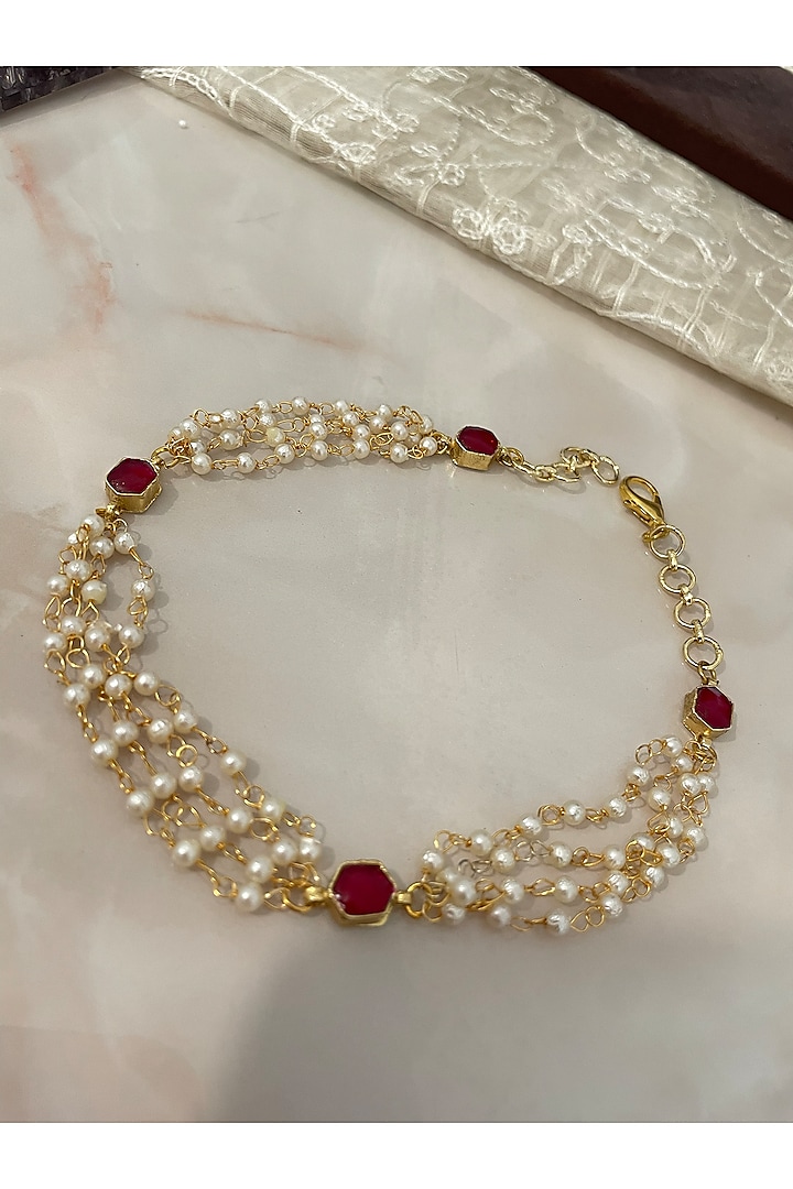 Gold Finish Pearl Bracelet by Autumn Poppy