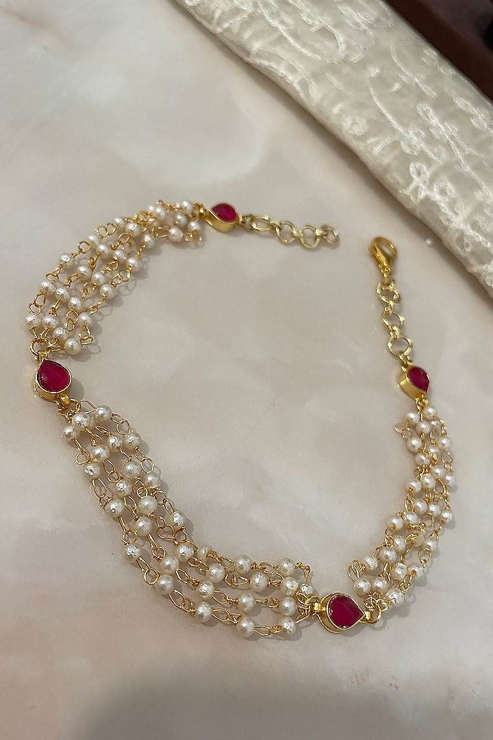 Gold Finish Pearl Bracelet by Autumn Poppy