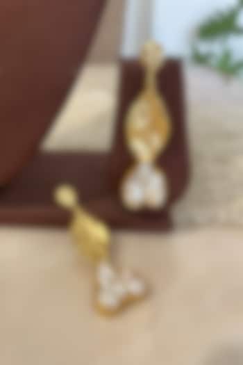 Gold Finish Baroque Pearl Dangler Earrings by Autumn Poppy