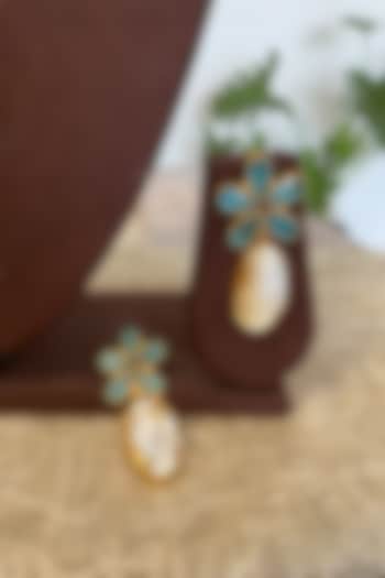 Gold Finish Gemstone & Pearl Dangler Earrings by Autumn Poppy