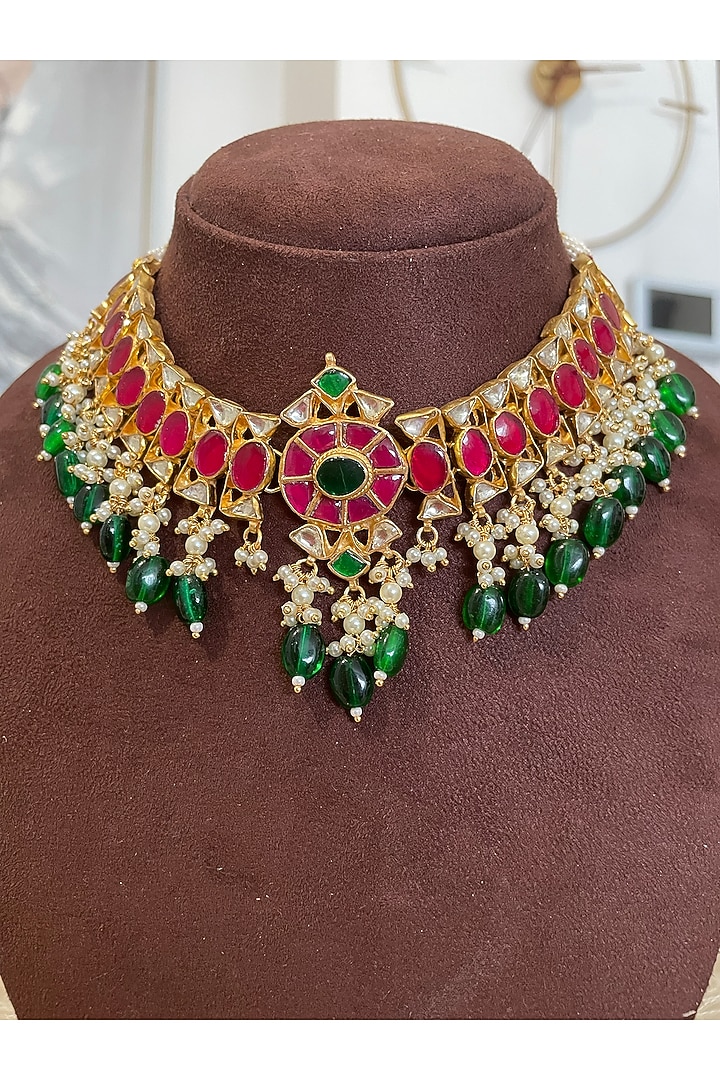 Gold Finish Gemstone & Pearl Necklace Set by Autumn Poppy at Pernia's Pop Up Shop