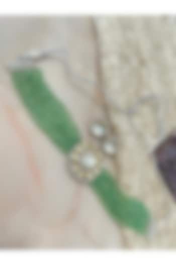 White Finish Champagne Gemstone & Green Beaded Choker Necklace Set by Autumn Poppy at Pernia's Pop Up Shop