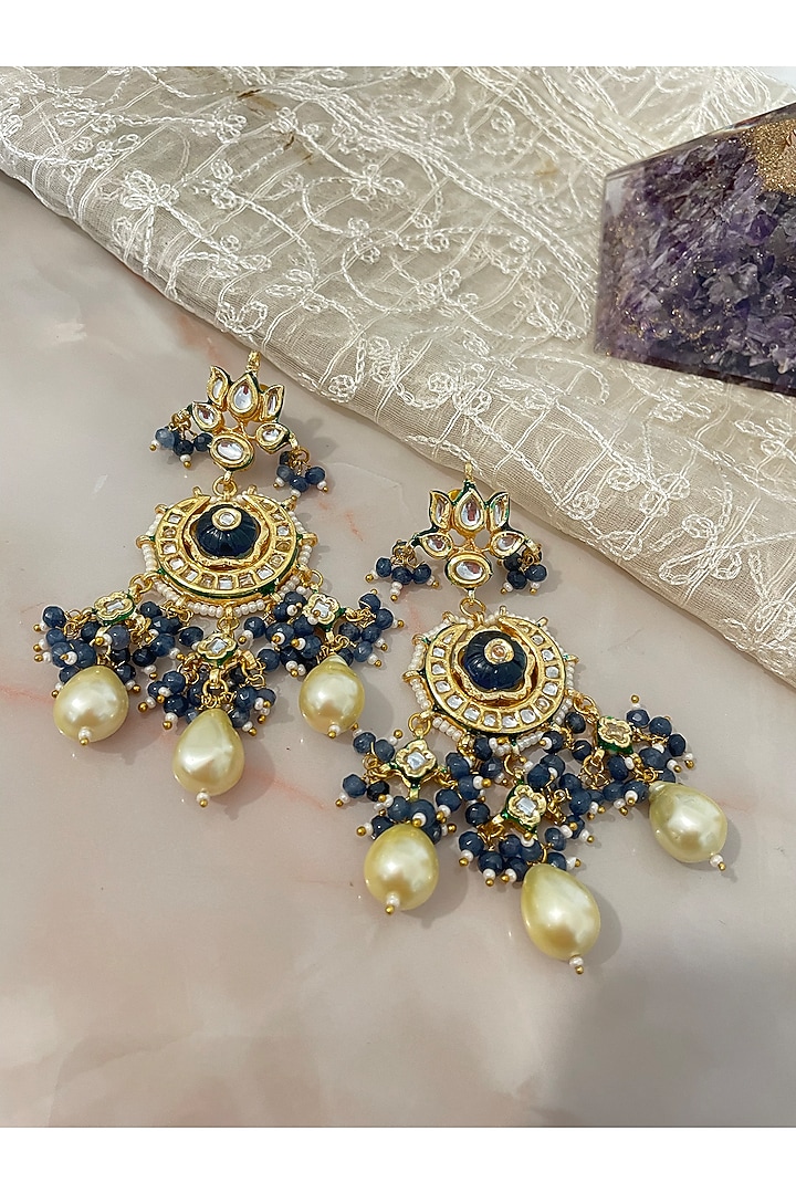Gold Finish Blue Beaded Necklace Set by Autumn Poppy at Pernia's Pop Up Shop