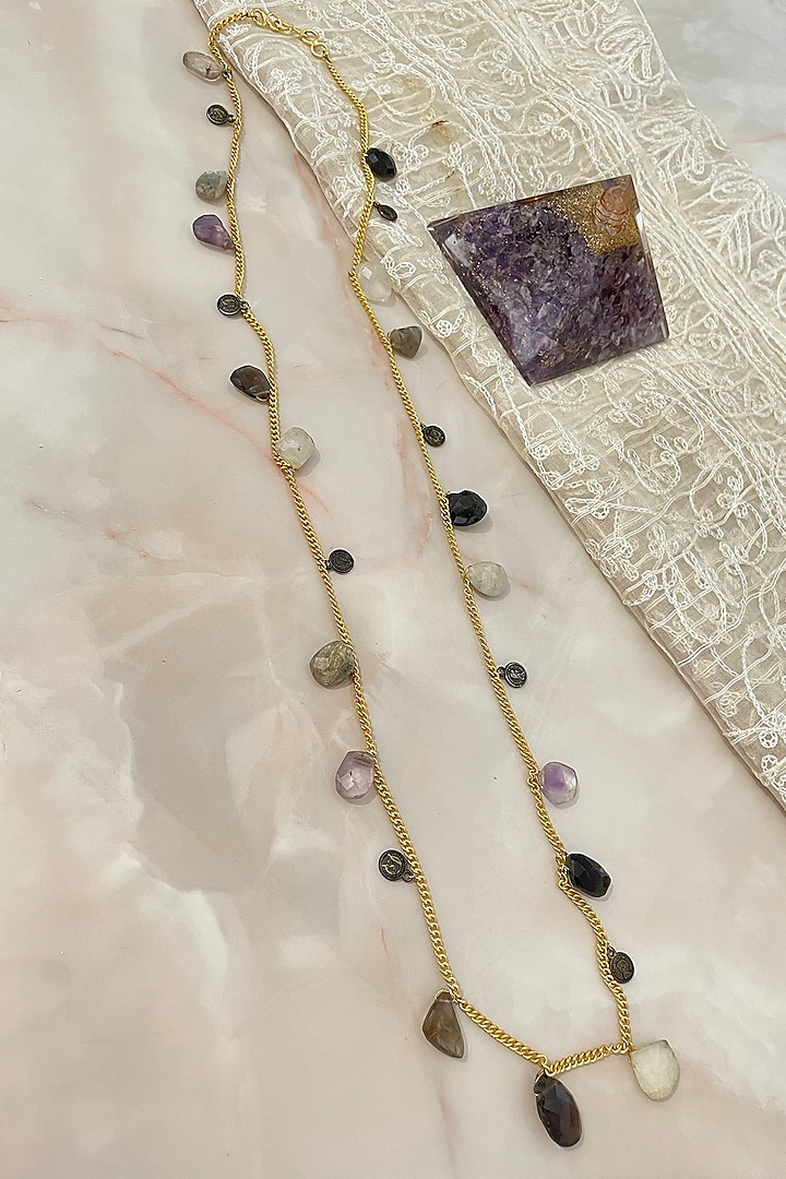 Gold Finish Multi-Colored Semi-Precious Stone Long Necklace by Autumn Poppy at Pernia's Pop Up Shop