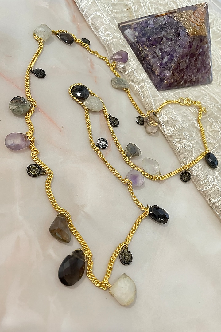 Gold Finish Multi-Colored Semi-Precious Stone Long Necklace by Autumn Poppy at Pernia's Pop Up Shop