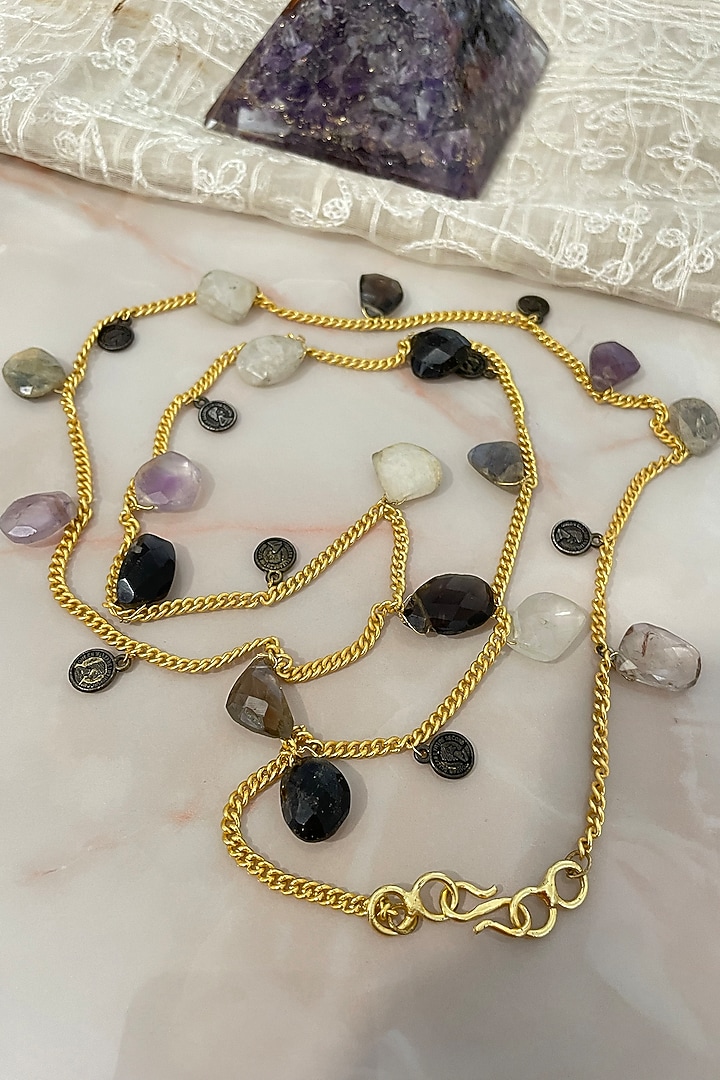 Gold Finish Multi-Colored Semi-Precious Stone Long Necklace by Autumn Poppy at Pernia's Pop Up Shop