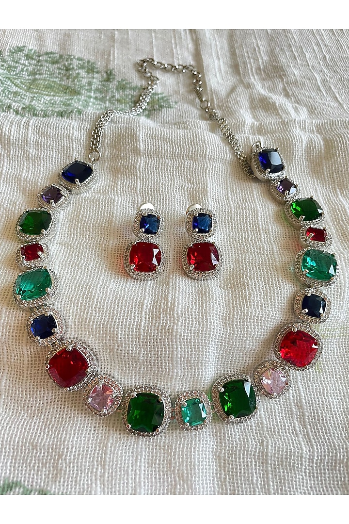 Roose Gold Finish Multi-Colored Gemstone Necklace Set by Autumn Poppy at Pernia's Pop Up Shop