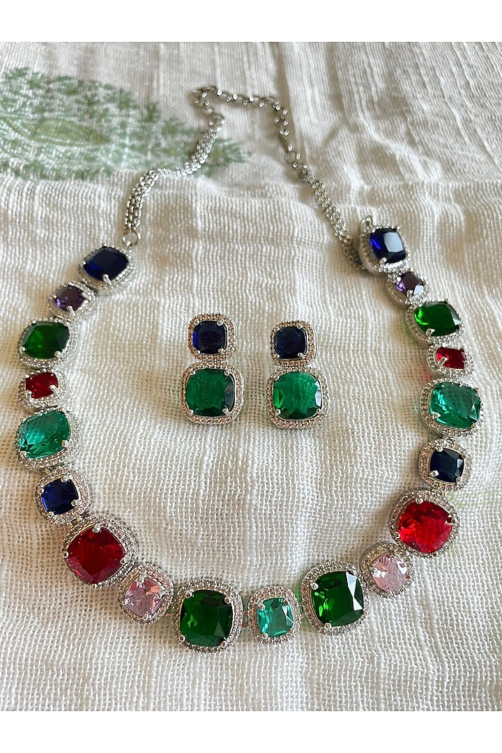 Roose Gold Finish Multi-Colored Gemstone Necklace Set by Autumn Poppy at Pernia's Pop Up Shop