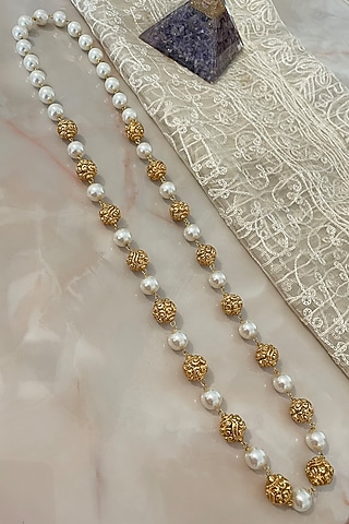 Gold Finish Baroque Pearl & Filigree Beads Temple Necklace by Autumn Poppy