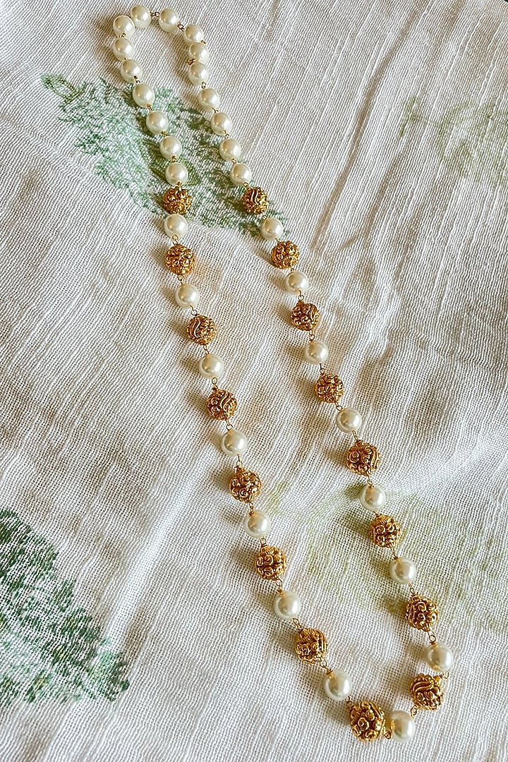 Gold Finish Baroque Pearl & Filigree Beads Temple Necklace by Autumn Poppy at Pernia's Pop Up Shop