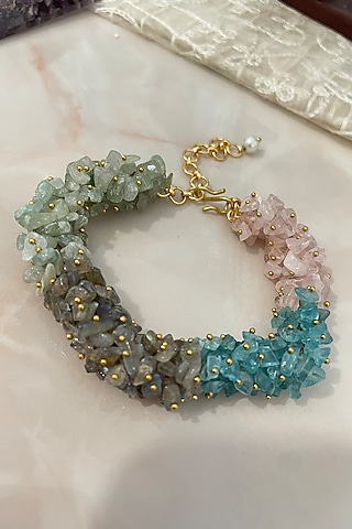 Gold Finish Mosaic Gemstone Beaded Bracelet by Autumn Poppy