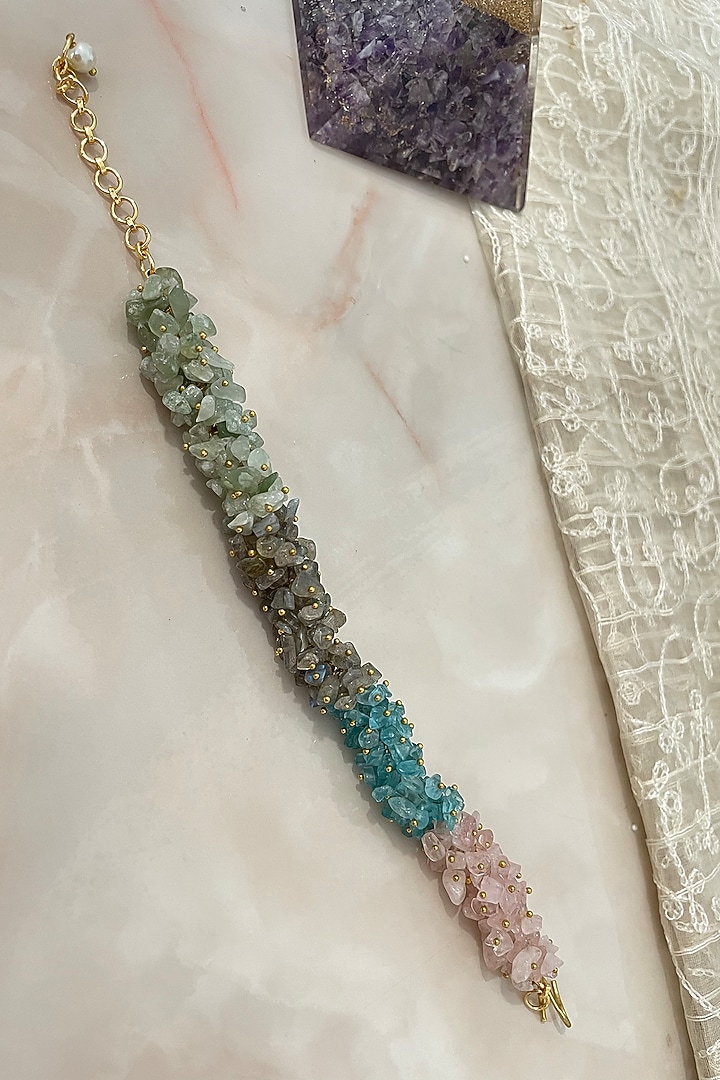 Gold Finish Mosaic Gemstone Beaded Bracelet by Autumn Poppy at Pernia's Pop Up Shop