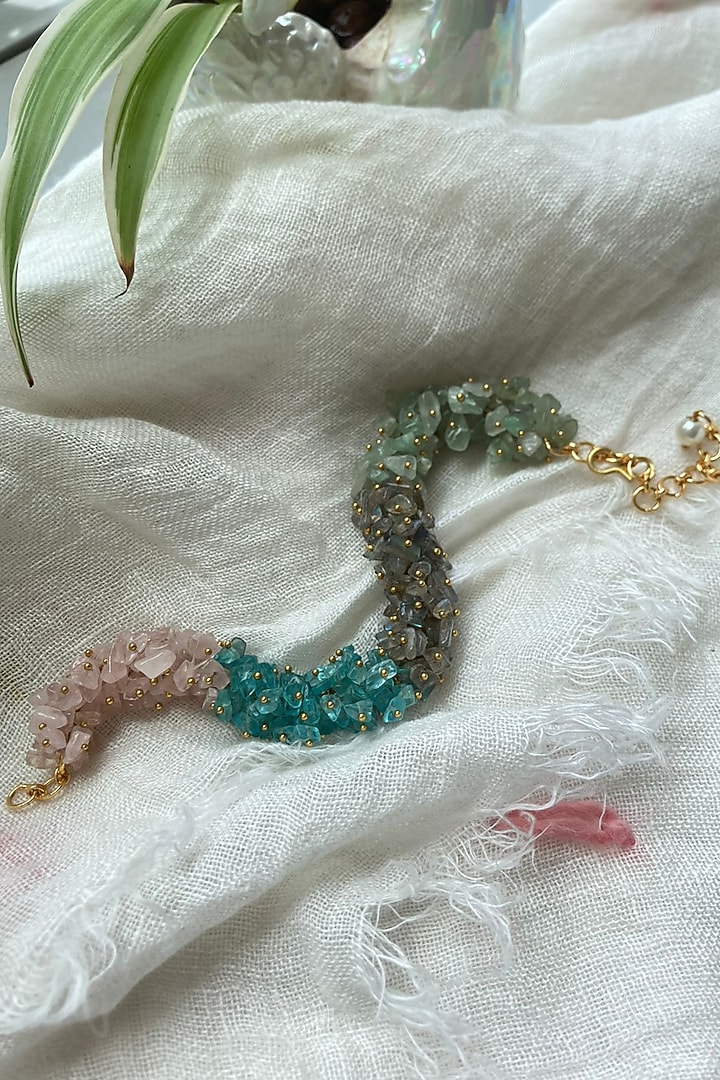 Gold Finish Mosaic Gemstone Beaded Bracelet by Autumn Poppy at Pernia's Pop Up Shop