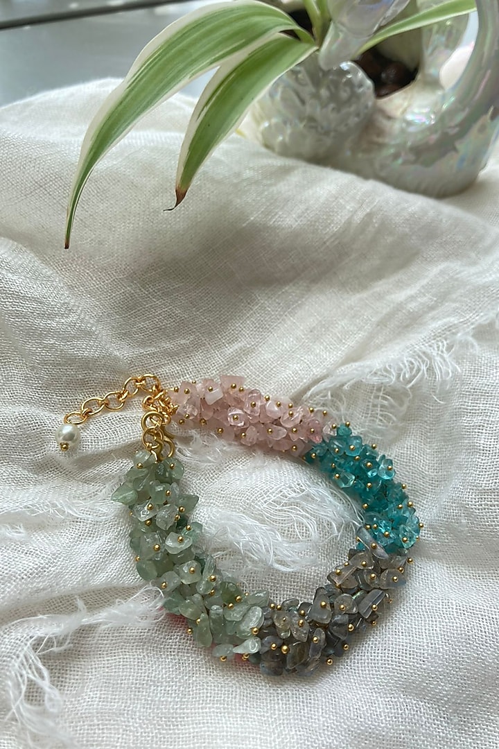 Gold Finish Mosaic Gemstone Beaded Bracelet by Autumn Poppy at Pernia's Pop Up Shop