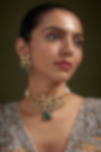 Gold Plated Kundan Polki Handcrafted Necklace Set by Autumn Poppy at Pernia's Pop Up Shop