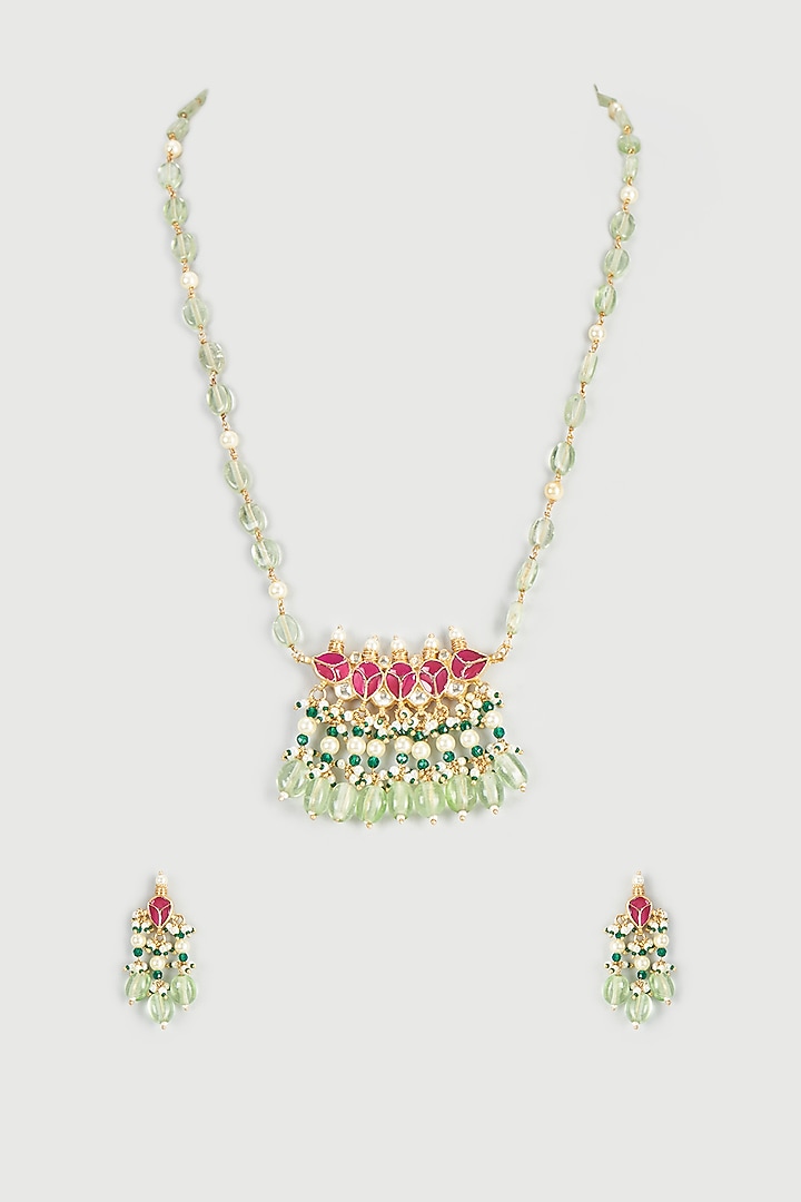 Gold Plated Semi Precious Stone Pendant Necklace Set by Autumn Poppy at Pernia's Pop Up Shop