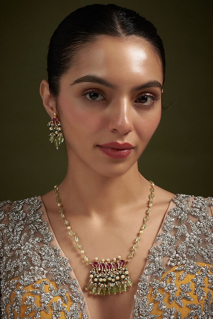 Gold Plated Semi Precious Stone Pendant Necklace Set by Autumn Poppy at Pernia's Pop Up Shop