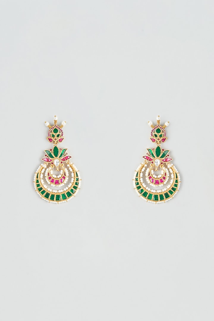 Gold Plated Emerald & Kundan Chandbali Earrings by Autumn Poppy at Pernia's Pop Up Shop