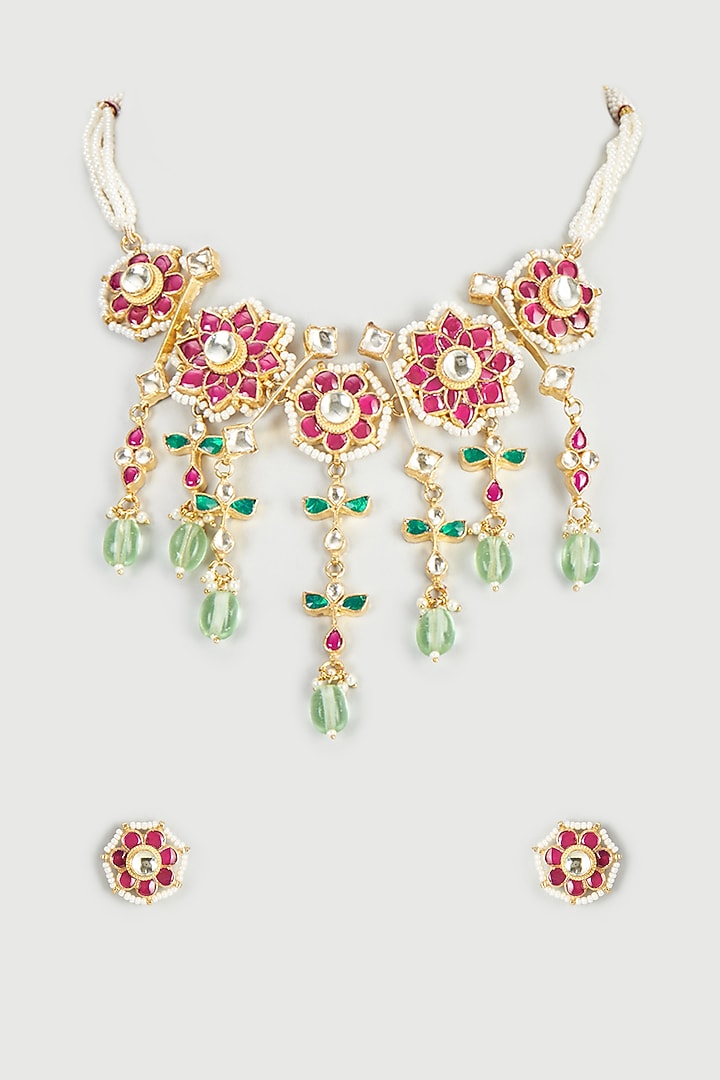 Gold Plated Kundan Polki Choker Necklace Set by Autumn Poppy at Pernia's Pop Up Shop