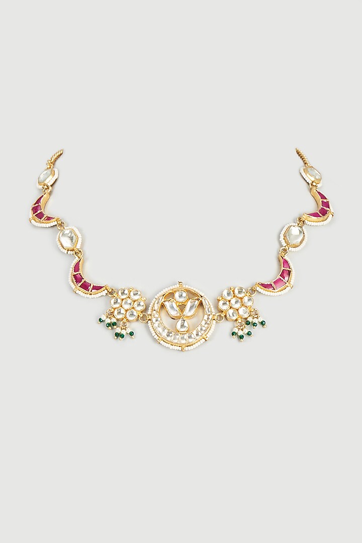 Gold Plated Floral Kundan & Pearl Necklace by Autumn Poppy at Pernia's Pop Up Shop
