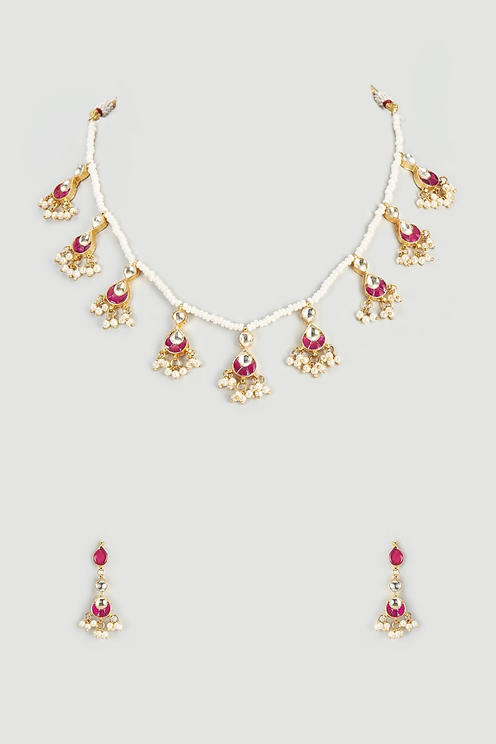 Gold Plated Pink Stone Necklace Set by Autumn Poppy at Pernia's Pop Up Shop