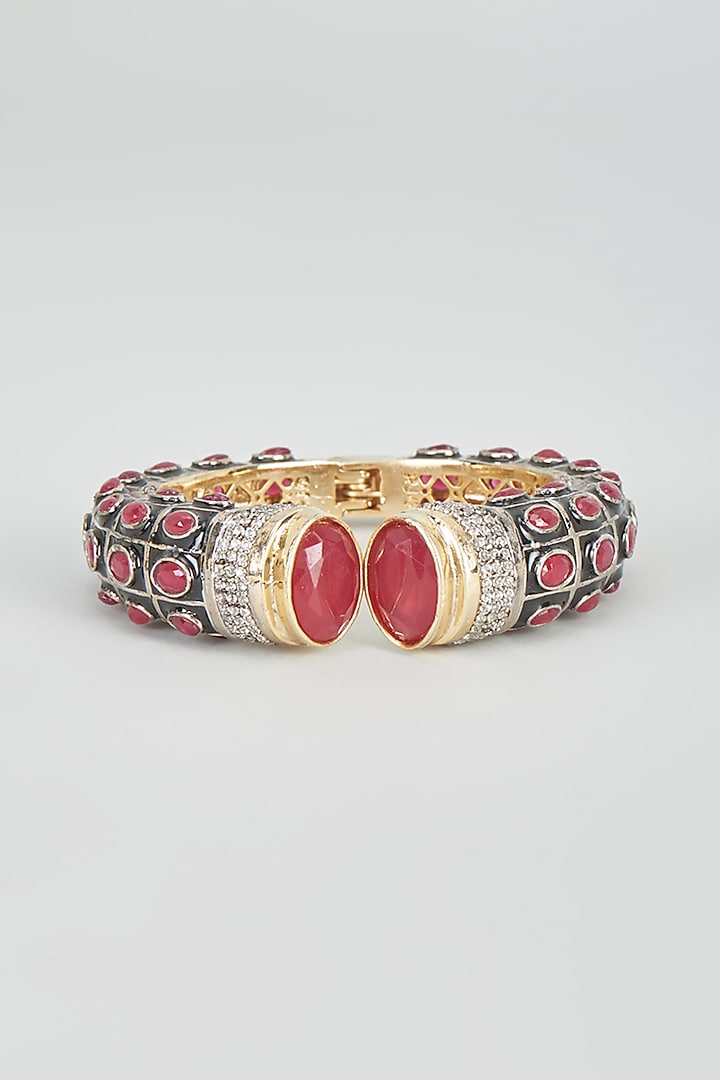 Two Tone Plated Zircon & Synthetic Ruby Bangle by Autumn Poppy at Pernia's Pop Up Shop