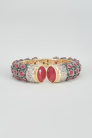 Two Tone Plated Zircon & Synthetic Ruby Bangle by Autumn Poppy