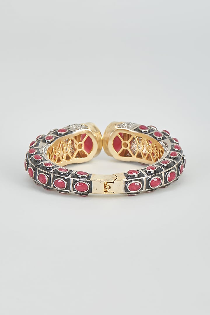 Two Tone Plated Zircon & Synthetic Ruby Bangle by Autumn Poppy at Pernia's Pop Up Shop