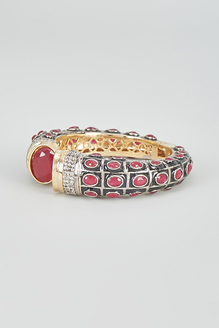 Two Tone Plated Zircon & Synthetic Ruby Bangle by Autumn Poppy at Pernia's Pop Up Shop
