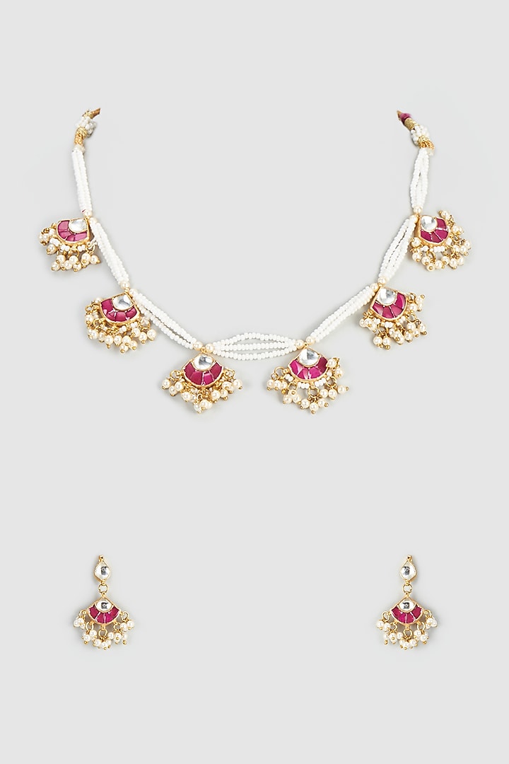 Gold Plated Kundan & Pearl Choker Necklace Set by Autumn Poppy at Pernia's Pop Up Shop