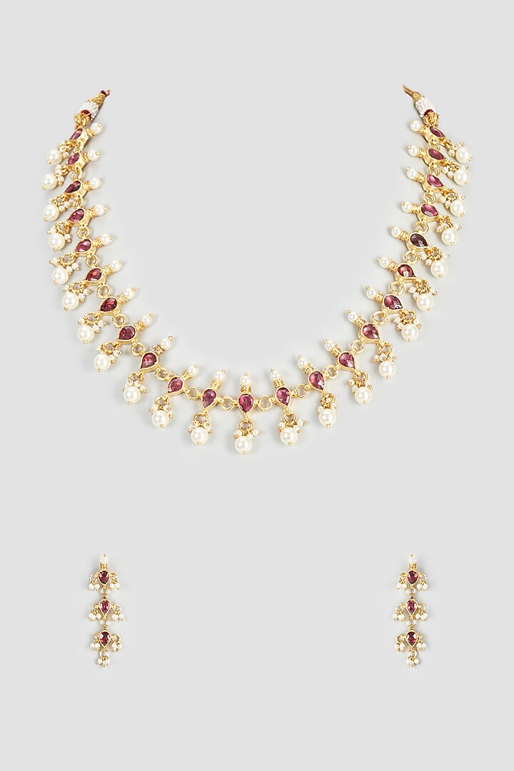 Gold Plated Kundan Polki Choker Necklace Set by Autumn Poppy at Pernia's Pop Up Shop