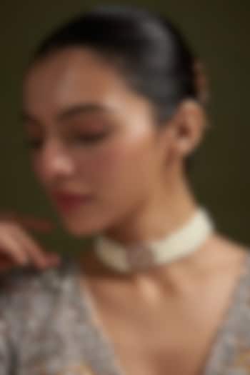 Gold Plated Pearl & Ruby Stone Choker Necklace by Autumn Poppy at Pernia's Pop Up Shop
