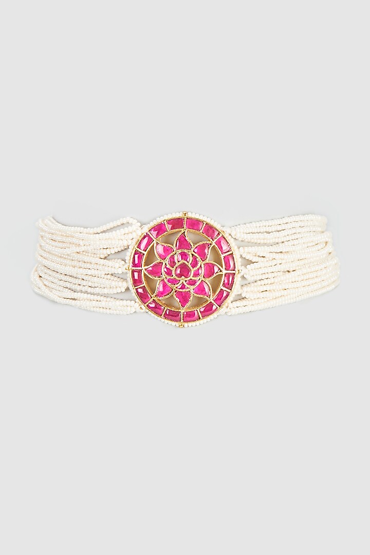 Gold Plated Pearl & Ruby Stone Choker Necklace by Autumn Poppy at Pernia's Pop Up Shop