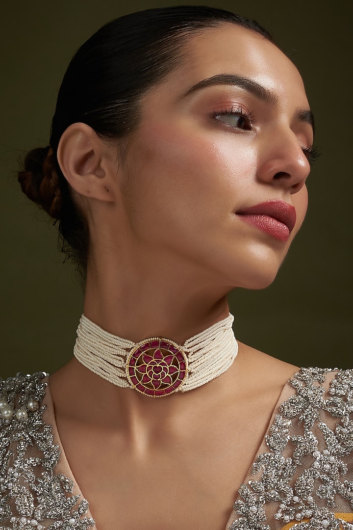 Choker Gold Plated Ruby Necklace Buy Classic Ruby Red Stone Gold