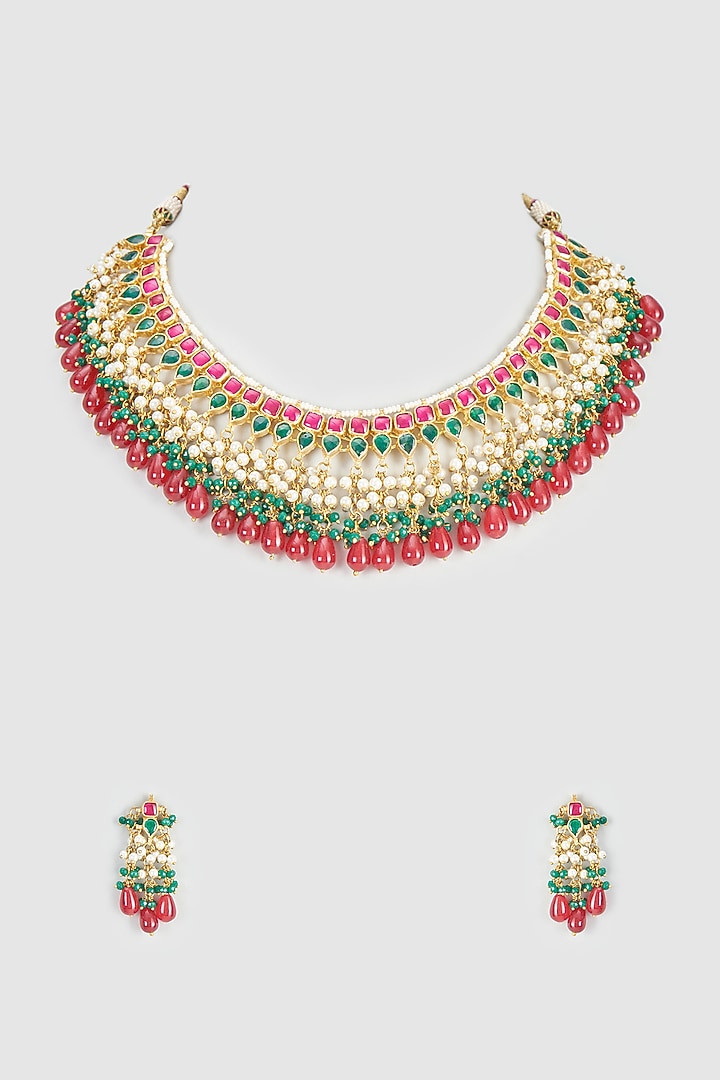 Gold Plated Kundan Polki Choker Necklace Set by Autumn Poppy at Pernia's Pop Up Shop
