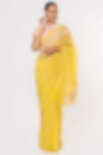 Yellow Organza Embroidered Wedding Saree Set by Aura Kreations at Pernia's Pop Up Shop