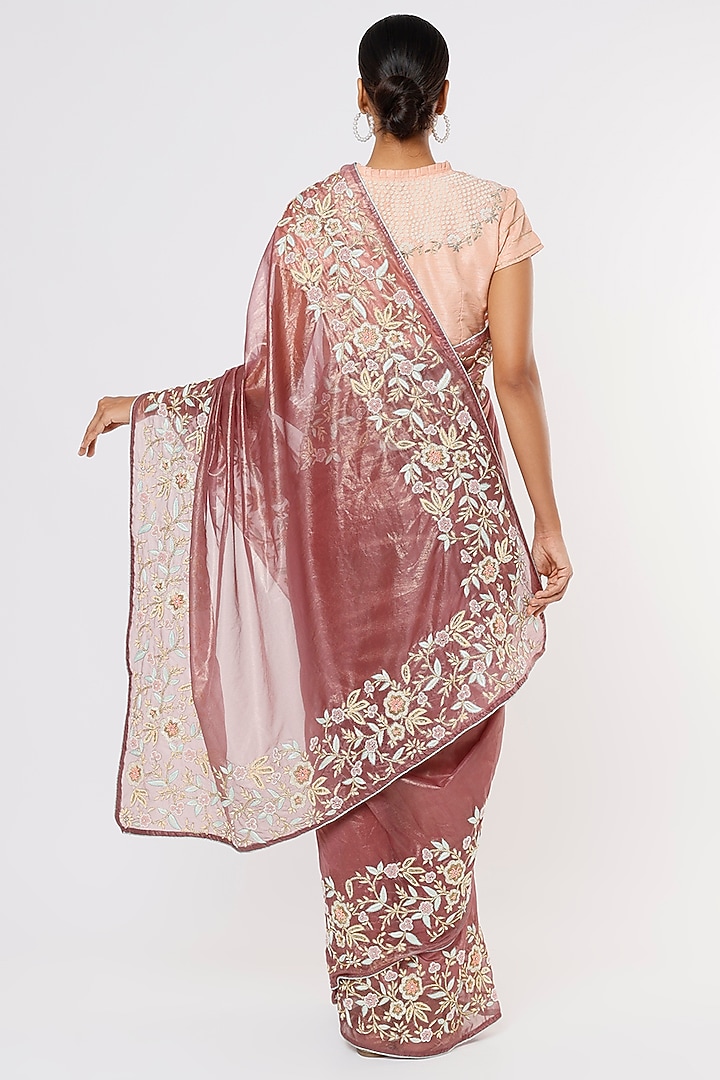 Purple Embroidered Wedding Saree Set by Aura Kreations at Pernia's Pop Up Shop