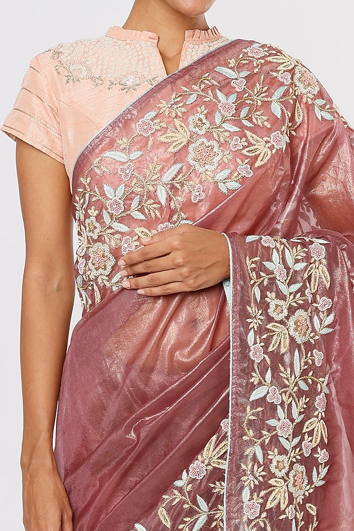 Purple Embroidered Wedding Saree Set by Aura Kreations at Pernia's Pop Up Shop