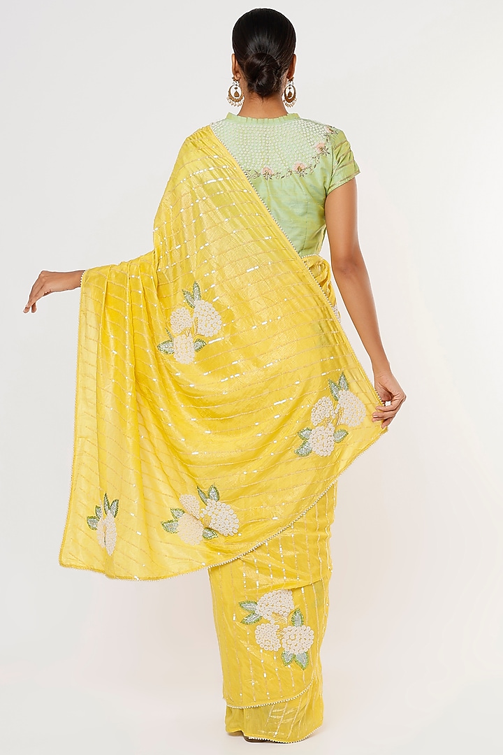 Yellow Embroidered Wedding Saree Set by Aura Kreations at Pernia's Pop Up Shop