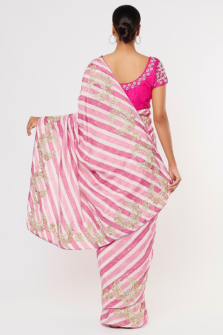 Pink Embroidered Wedding Saree Set by Aura Kreations at Pernia's Pop Up Shop
