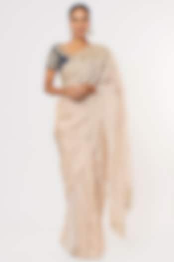 Rose Gold Embroidered Wedding Saree Set by Aura Kreations at Pernia's Pop Up Shop