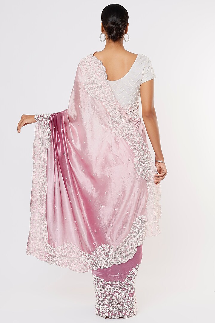 Purple Flat Jute Embroidered Wedding Saree Set by Aura Kreations at Pernia's Pop Up Shop