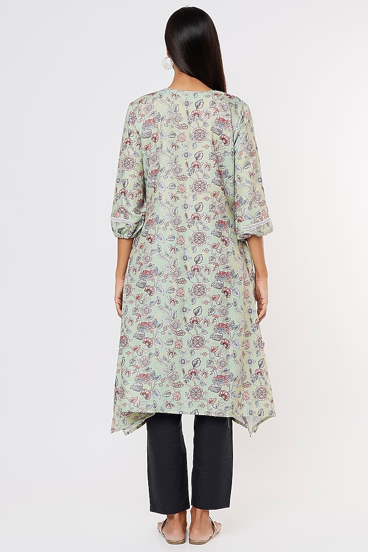 Green Printed & Embroidered Kurta Set by Aura Kreations at Pernia's Pop Up Shop