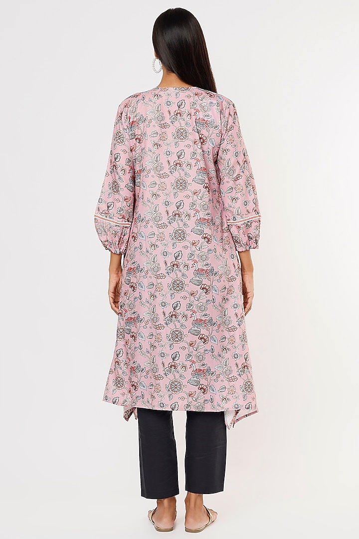 Pink Printed & Embroidered Kurta Set by Aura Kreations at Pernia's Pop Up Shop