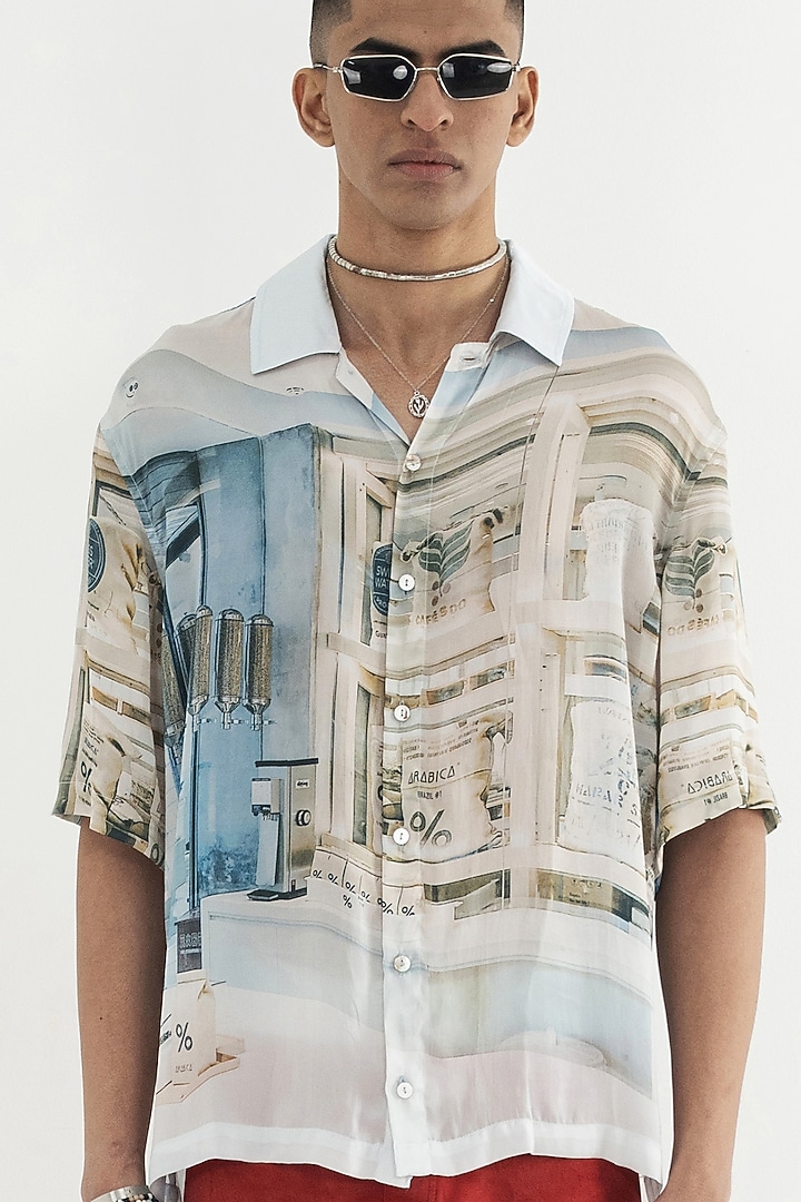Multi-Colored Bemberg Cupro Digital Printed Summer Shirt by Aurge Studios at Pernia's Pop Up Shop