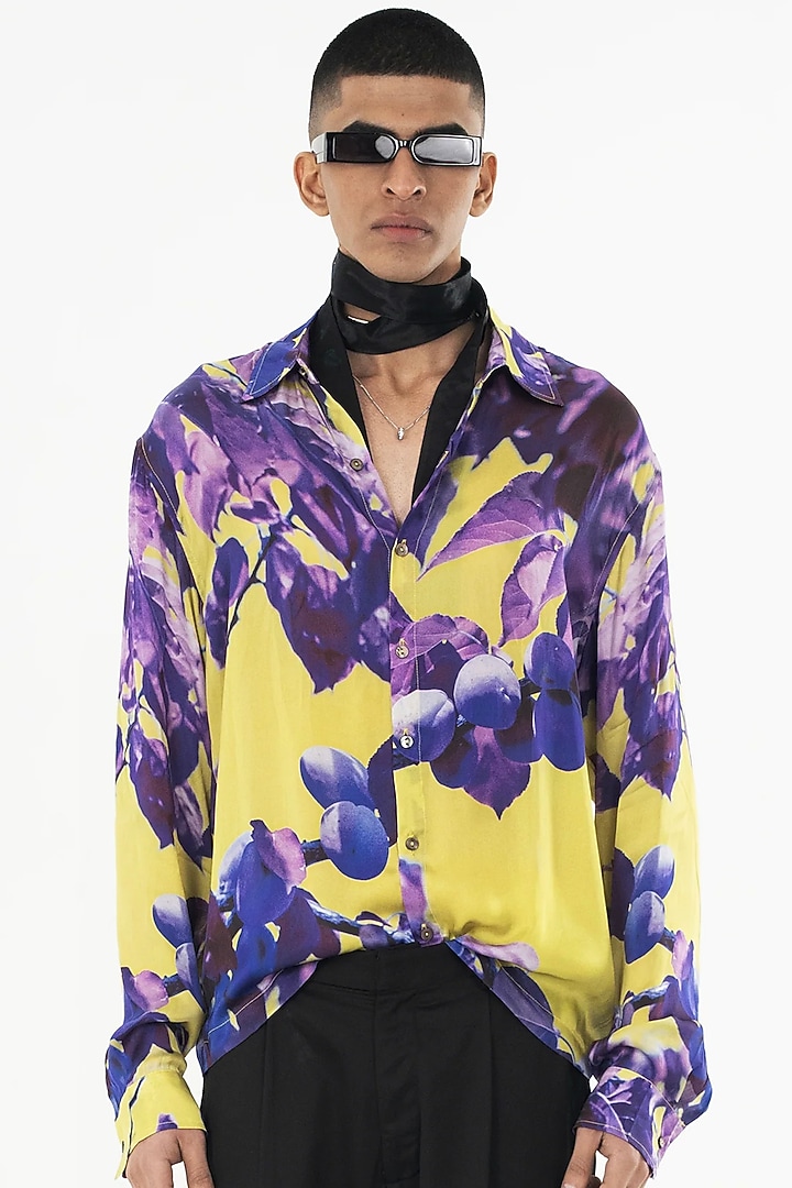 Multi-Colored Bemberg Cupro Digital Printed Party Wear Shirt by Aurge Studios at Pernia's Pop Up Shop