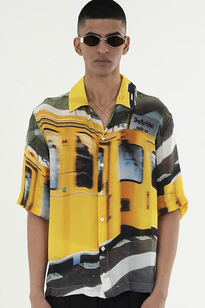 Multi-Colored Bemberg Cupro Digital Printed Summer Shirt by Aurge Studios at Pernia's Pop Up Shop