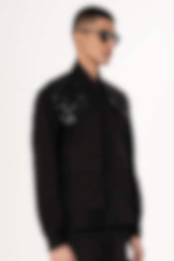 Black Cotton Satin Hand Embroidered Jacket by Aurge Studios at Pernia's Pop Up Shop