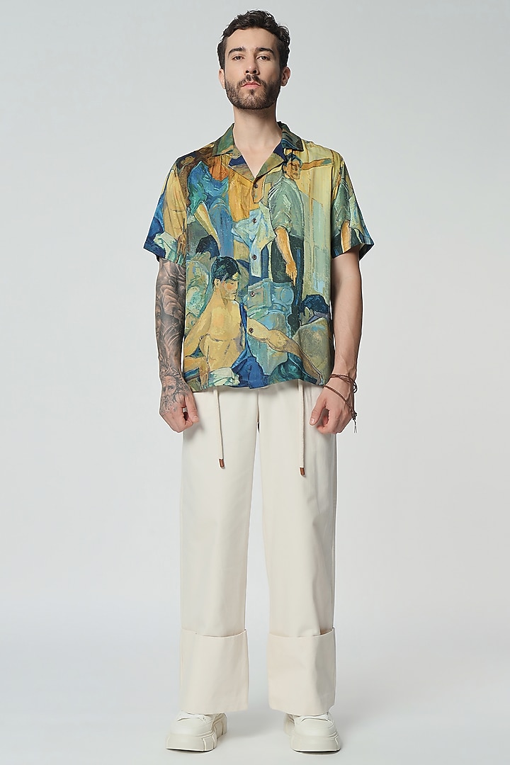 Multi-Colored Modal Satin Digital Printed Oversized Shirt by Aurge Studios